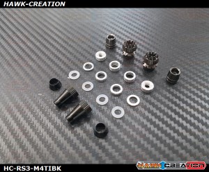 Hawk Creation Anti-Slip Stick Rocker End For JR XG8,11,14 (M4, Titanium+Black Colour) - New Colour Mix